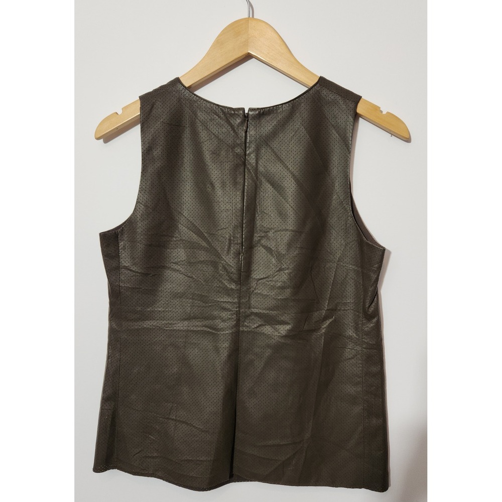 Vince Perforated Lambskin Leather Silk Shell Top Brown NWT Size 6 - Picture 5 of 8